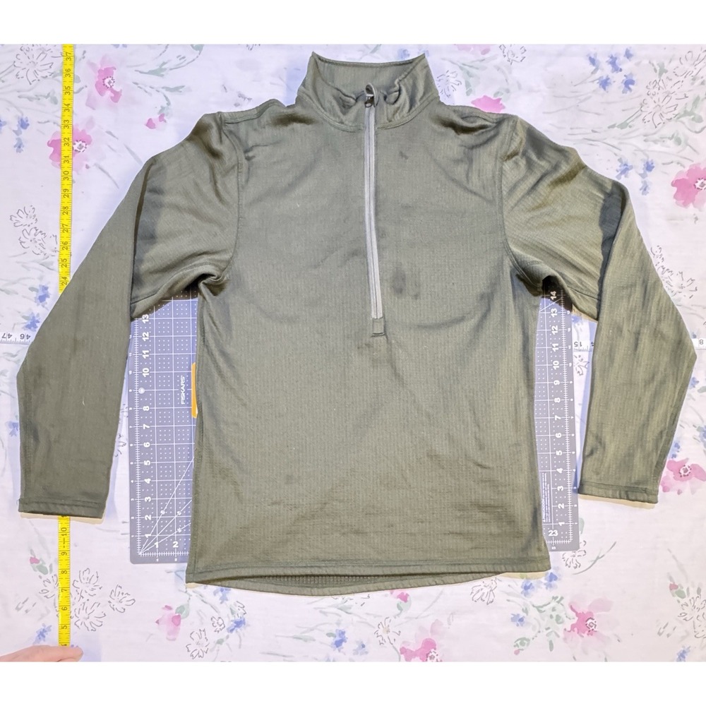 Military Waffle Knit Quarter Zip Base Layer Shirt Olive Green Mens Small